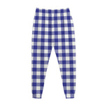 Indigo Blue And White Gingham Print Jogger Pants