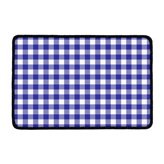Indigo Blue And White Gingham Print Kitchen Mat
