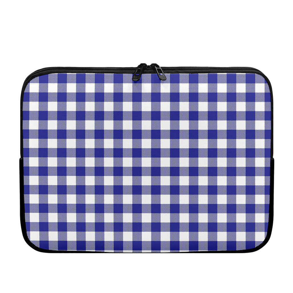 Indigo Blue And White Gingham Print Laptop Sleeve