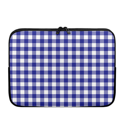Indigo Blue And White Gingham Print Laptop Sleeve