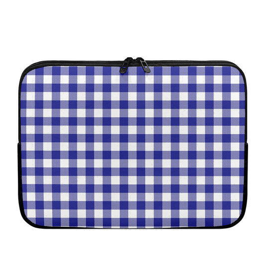 Indigo Blue And White Gingham Print Laptop Sleeve