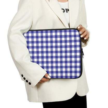 Indigo Blue And White Gingham Print Laptop Sleeve