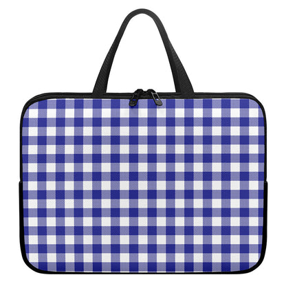 Indigo Blue And White Gingham Print Laptop Sleeve With Handle