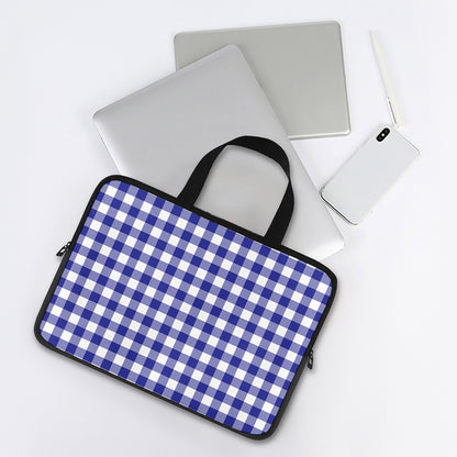 Indigo Blue And White Gingham Print Laptop Sleeve With Handle