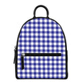 Indigo Blue And White Gingham Print Leather Backpack
