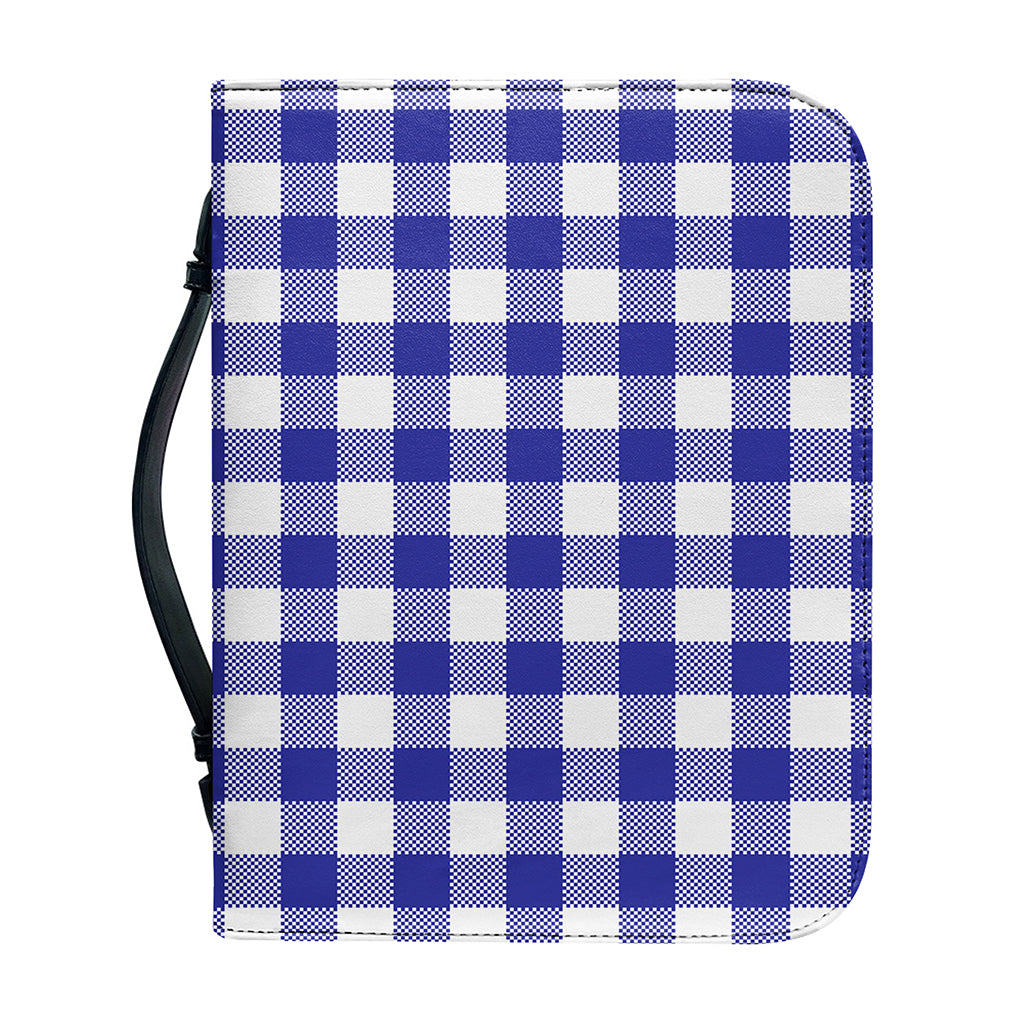 Indigo Blue And White Gingham Print Leather Bible Cover
