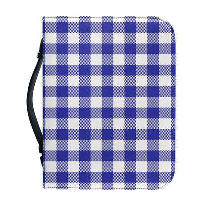 Indigo Blue And White Gingham Print Leather Bible Cover