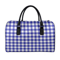 Indigo Blue And White Gingham Print Leather Duffel Bag