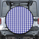 Indigo Blue And White Gingham Print Leather Spare Tire Cover