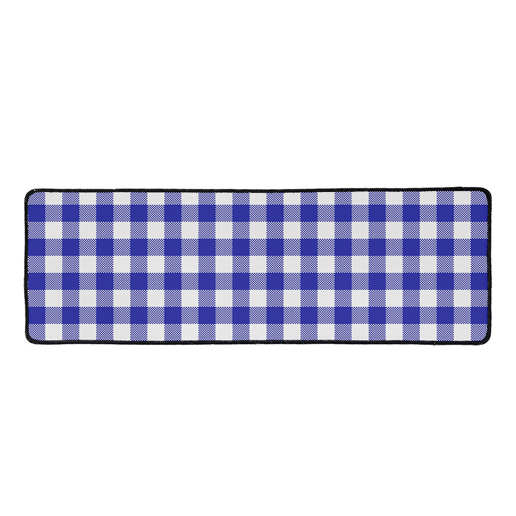 Indigo Blue And White Gingham Print Long Kitchen Mat