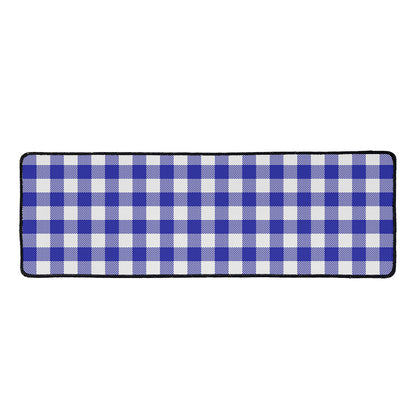 Indigo Blue And White Gingham Print Long Kitchen Mat