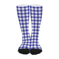 Indigo Blue And White Gingham Print Long Socks