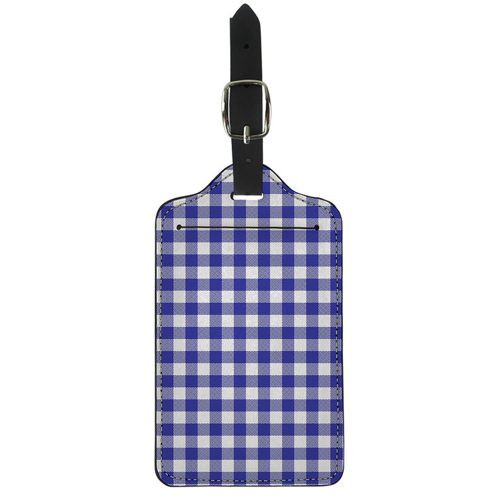 Indigo Blue And White Gingham Print Luggage Tag