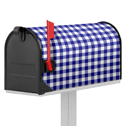 Indigo Blue And White Gingham Print Mailbox Cover