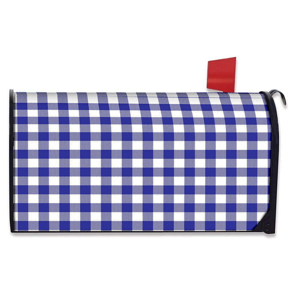 Indigo Blue And White Gingham Print Mailbox Cover