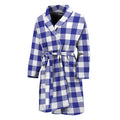 Indigo Blue And White Gingham Print Men's Bathrobe