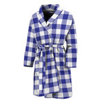 Indigo Blue And White Gingham Print Men's Bathrobe