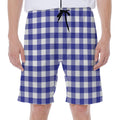 Indigo Blue And White Gingham Print Men's Beach Shorts
