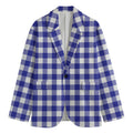 Indigo Blue And White Gingham Print Men's Blazer