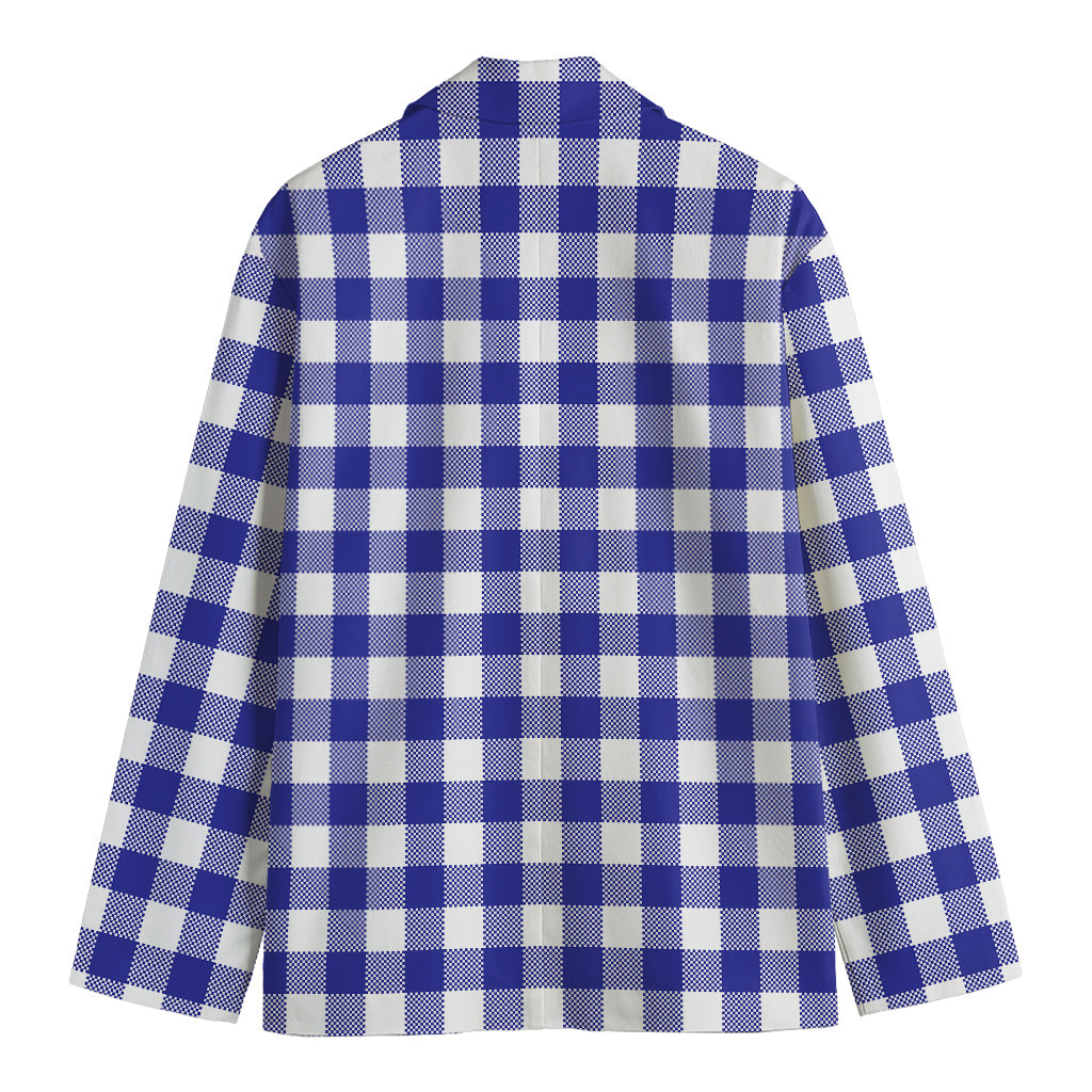 Indigo Blue And White Gingham Print Men's Blazer