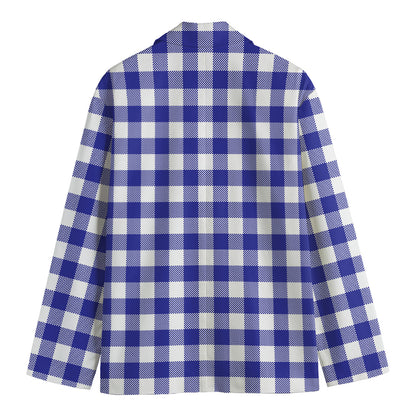 Indigo Blue And White Gingham Print Men's Blazer