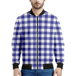 Indigo Blue And White Gingham Print Men's Bomber Jacket