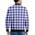 Indigo Blue And White Gingham Print Men's Bomber Jacket