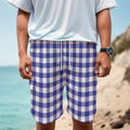 Indigo Blue And White Gingham Print Men's Cargo Shorts