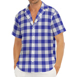 Indigo Blue And White Gingham Print Men's Deep V-Neck Shirt