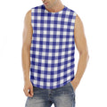 Indigo Blue And White Gingham Print Men's Fitness Tank Top