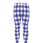 Indigo Blue And White Gingham Print Men's leggings