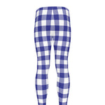 Indigo Blue And White Gingham Print Men's leggings