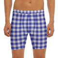 Indigo Blue And White Gingham Print Men's Long Boxer Briefs