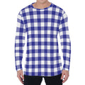 Indigo Blue And White Gingham Print Men's Long Sleeve T-Shirt