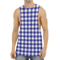 Indigo Blue And White Gingham Print Men's Muscle Tank Top