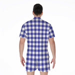 Indigo Blue And White Gingham Print Men's Rompers