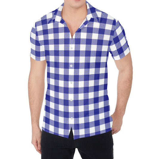 Indigo Blue And White Gingham Print Men's Shirt