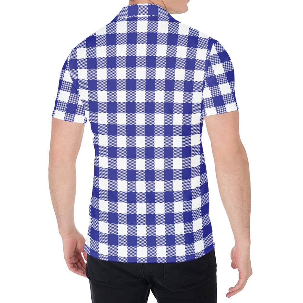 Indigo Blue And White Gingham Print Men's Shirt