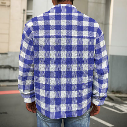 Indigo Blue And White Gingham Print Men's Shirt Jacket