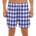 Indigo Blue And White Gingham Print Men's Split Running Shorts