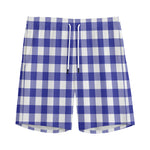 Indigo Blue And White Gingham Print Men's Sports Shorts