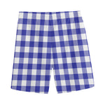 Indigo Blue And White Gingham Print Men's Sports Shorts