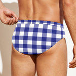 Indigo Blue And White Gingham Print Men's Swim Briefs