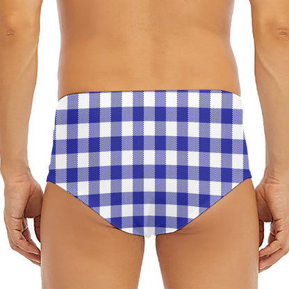 Indigo Blue And White Gingham Print Men's Triangle Swim Briefs