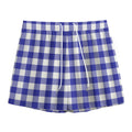 Indigo Blue And White Gingham Print Mesh Shorts