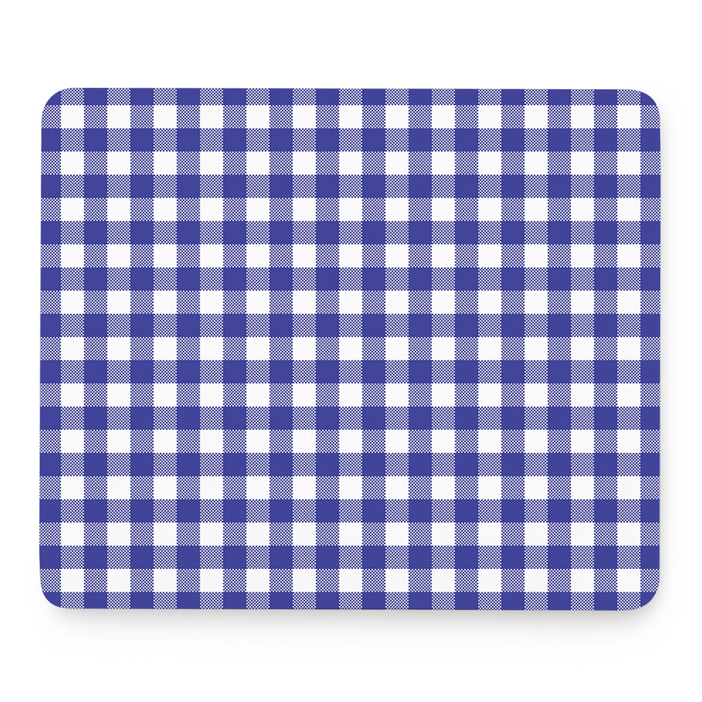 Indigo Blue And White Gingham Print Mouse Pad