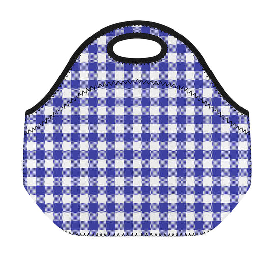 Indigo Blue And White Gingham Print Neoprene Lunch Bag