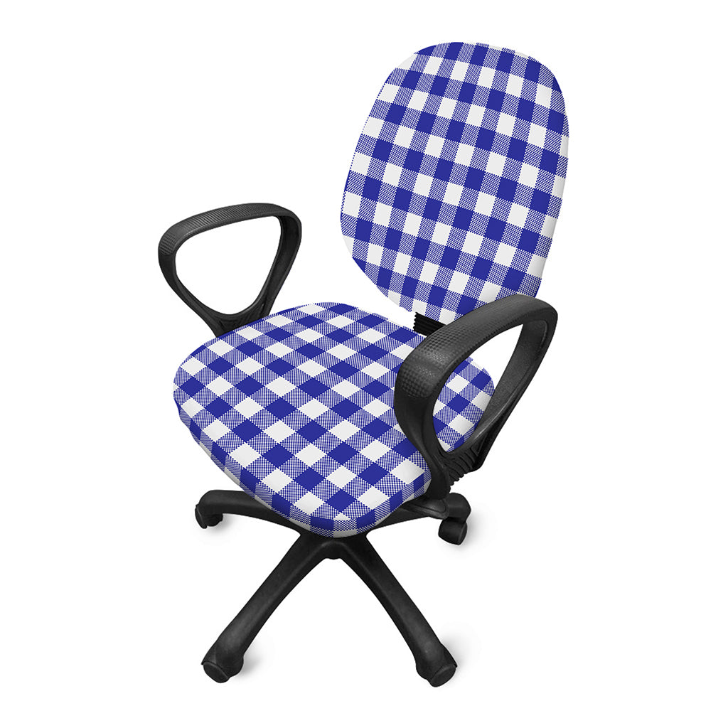 Indigo Blue And White Gingham Print Office Chair Cover