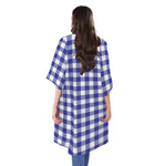 Indigo Blue And White Gingham Print Open Front Beach Cover Up
