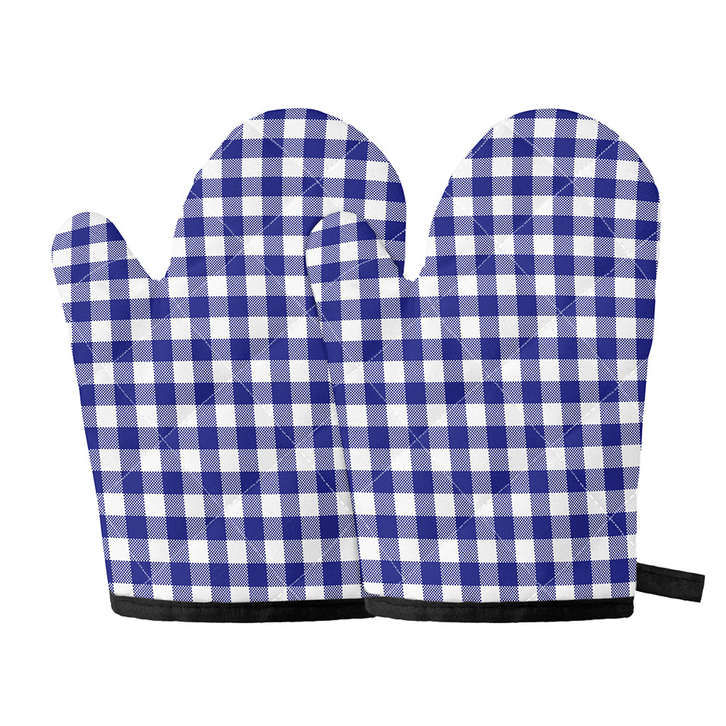 Indigo Blue And White Gingham Print Oven Mitts
